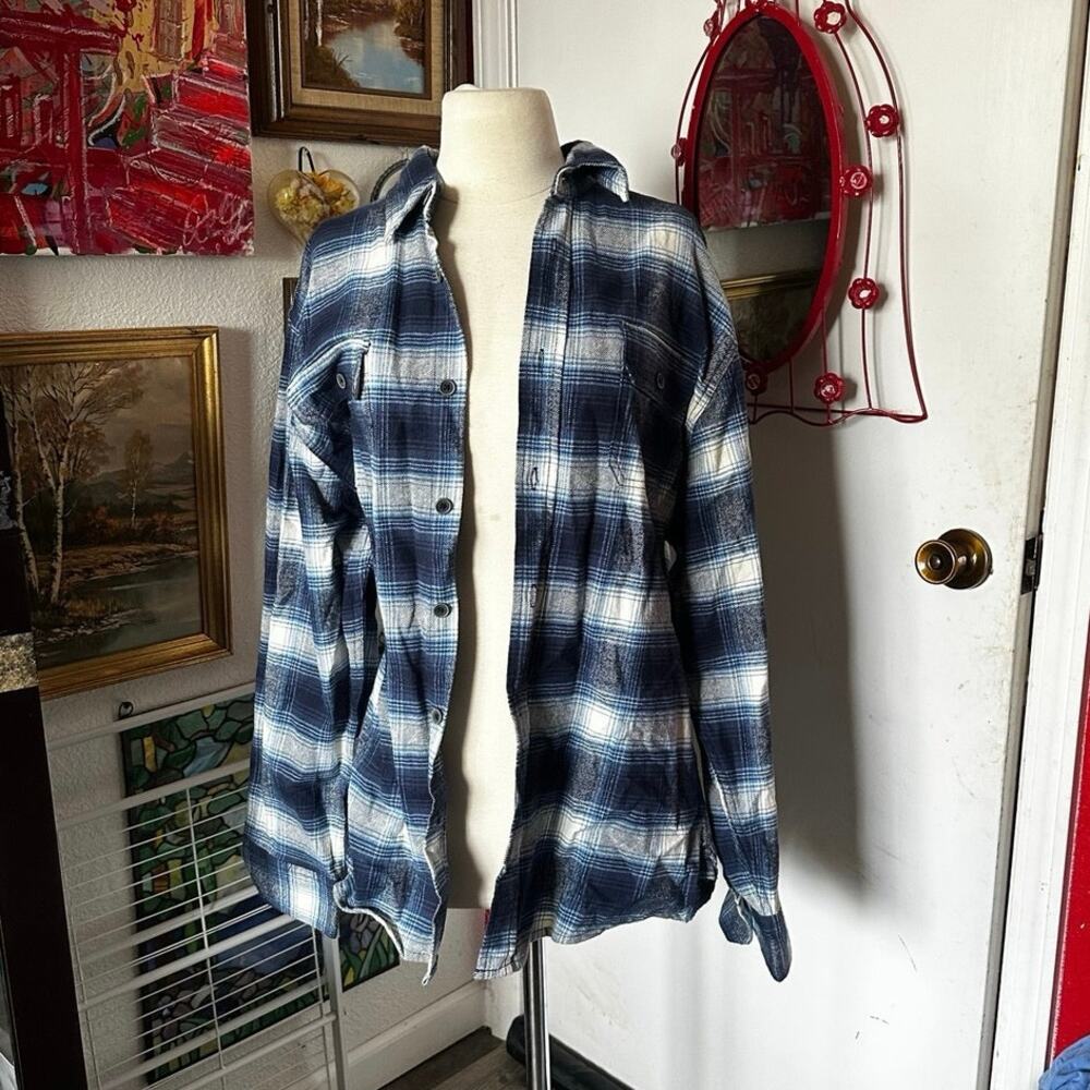 jachs long sleeve button up plaid blue flannel white